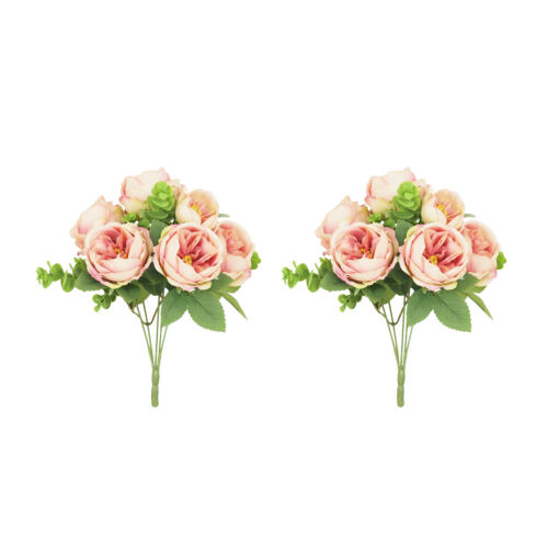 Bouquet artificiel de pivoines 32cm rose lot de 2 sur fond blanc