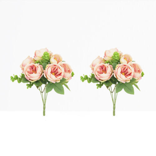 Bouquet artificiel de pivoines 32cm rose lot de 2 sur fond beige