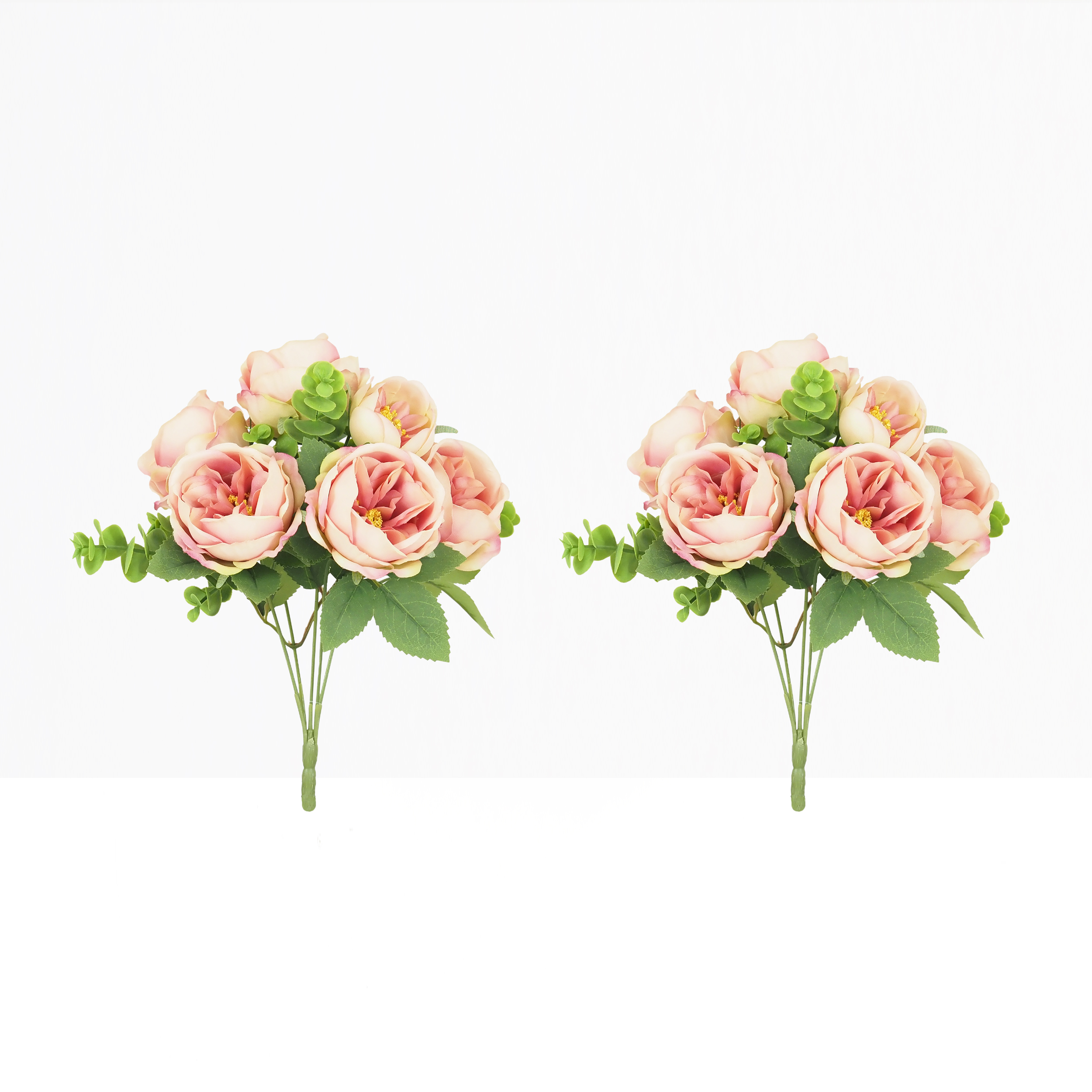 Bouquet artificiel de pivoines 32cm rose lot de 2 sur fond beige
