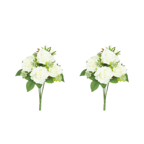 Bouquet artificiel de roses 32cm blanc lot de 2 sur fond blanc