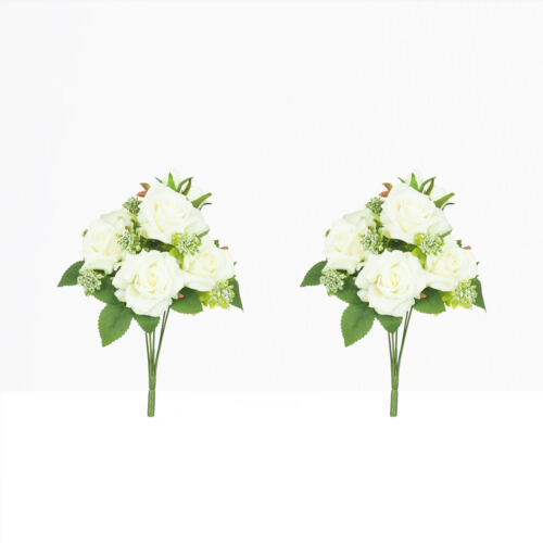 Bouquet artificiel de roses 32cm blanc lot de 2 sur fond beige