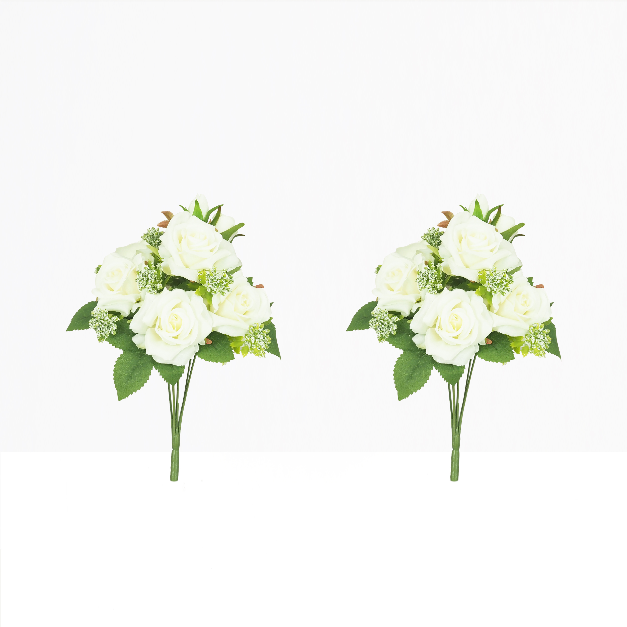 Bouquet artificiel de roses 32cm blanc lot de 2 sur fond beige