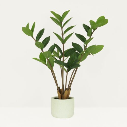 Plante verte zamioculcas artificiel 48cm sur fond beige