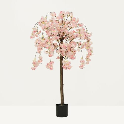 Cerisier artificiel retombant rose 110cm sur fond beige