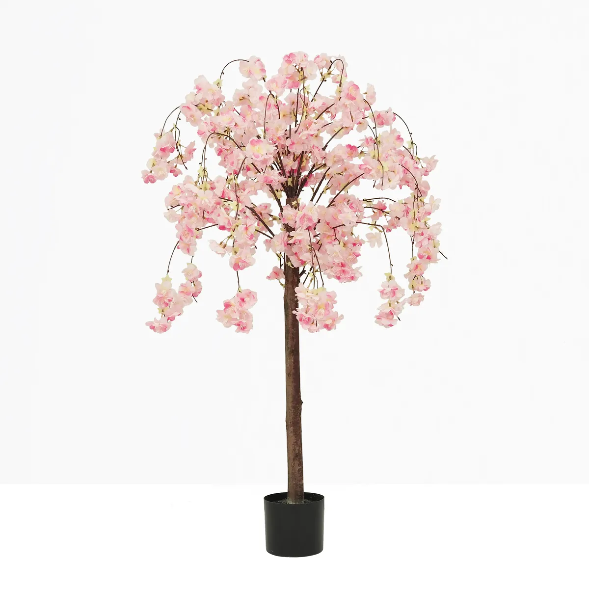 Cerisier artificiel retombant rose 110cm sur fond beige