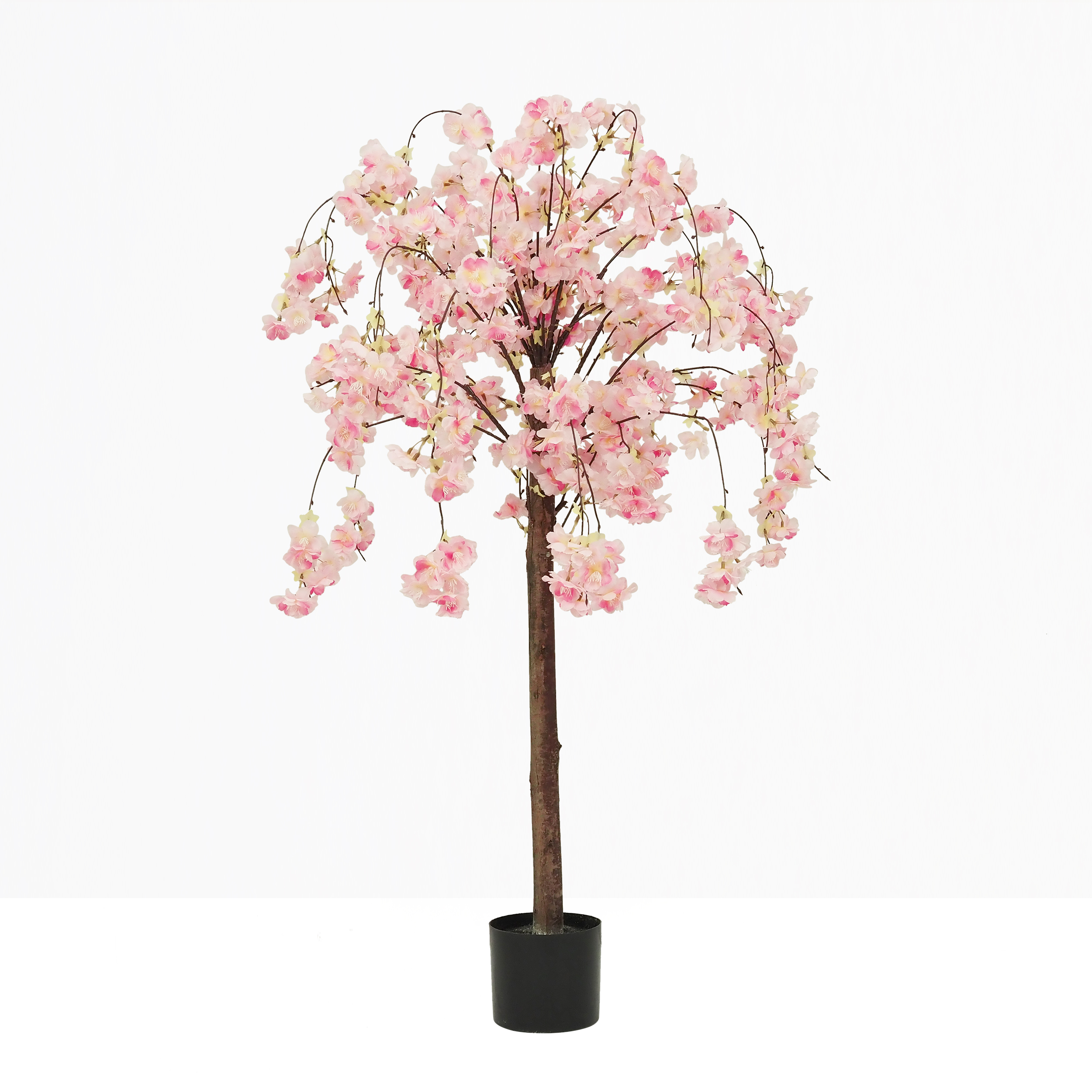 Cerisier artificiel retombant rose 110cm sur fond beige
