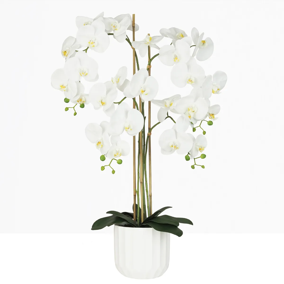 Orchidée artificielle toucher naturel 100cm sur fond beige