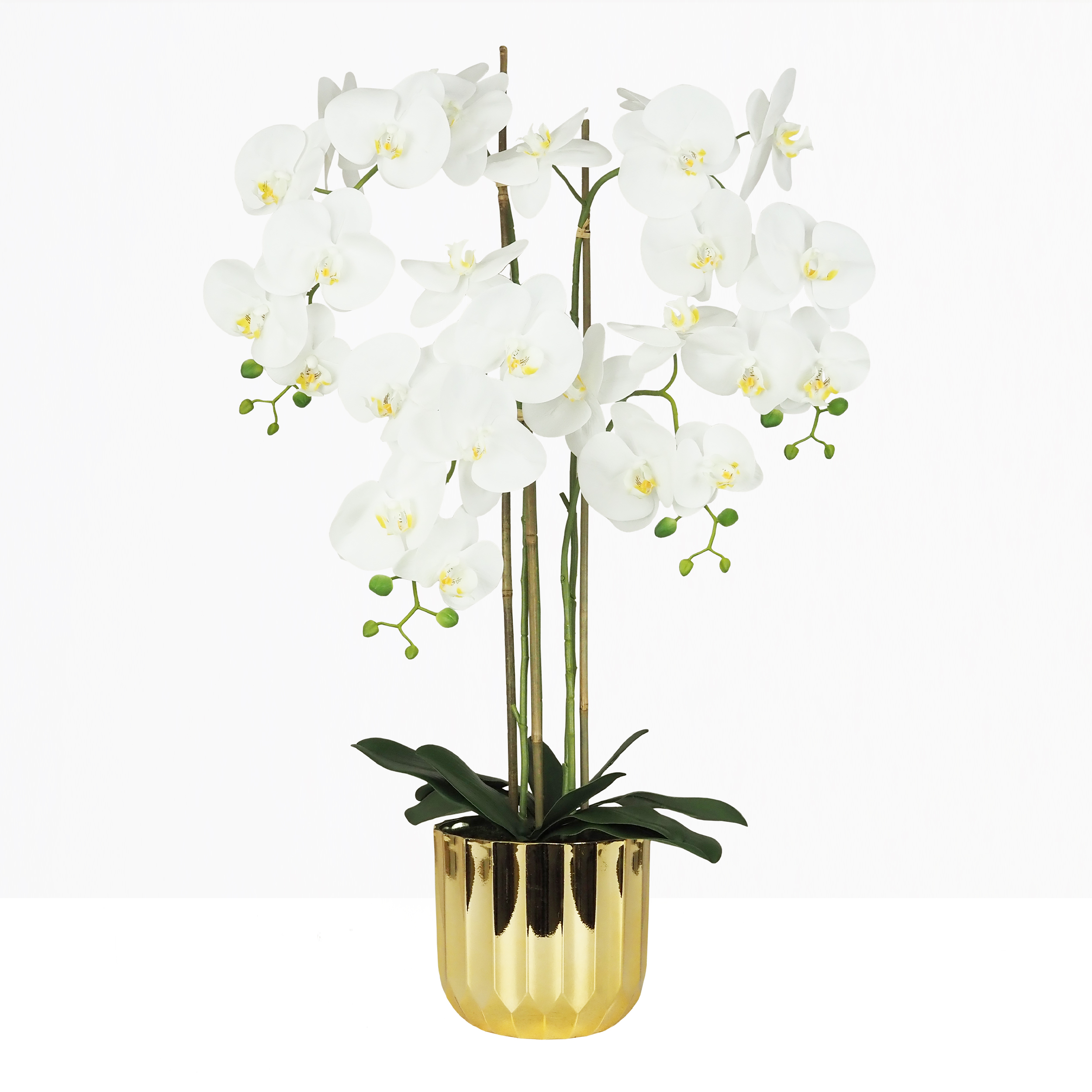 Orchidée artificielle toucher naturel 100cm sur fond beige