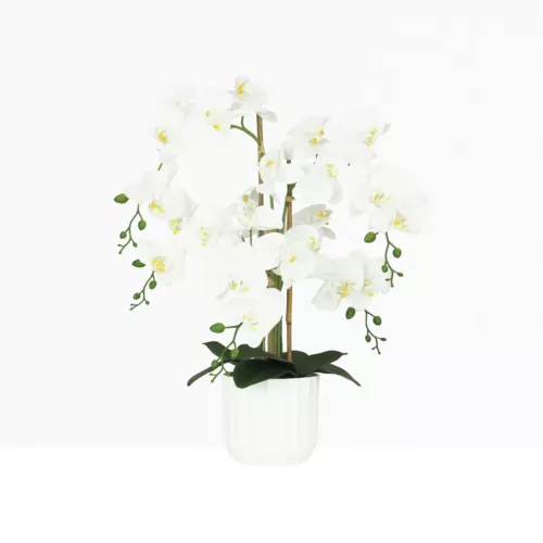 Orchidée artificielle toucher naturel 60cm sur fond beige
