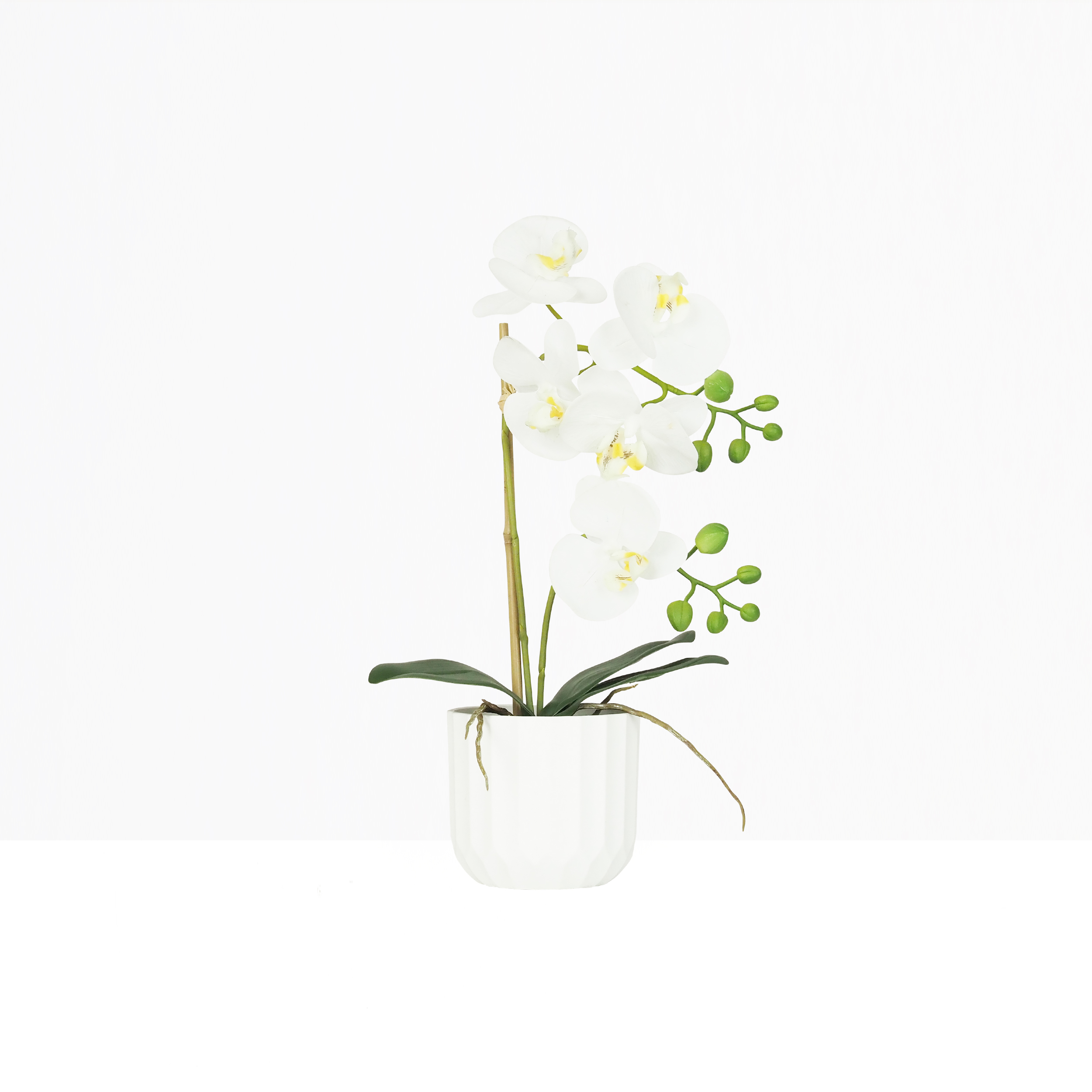 Orchidée artificielle toucher naturel 40cm sur fond beige