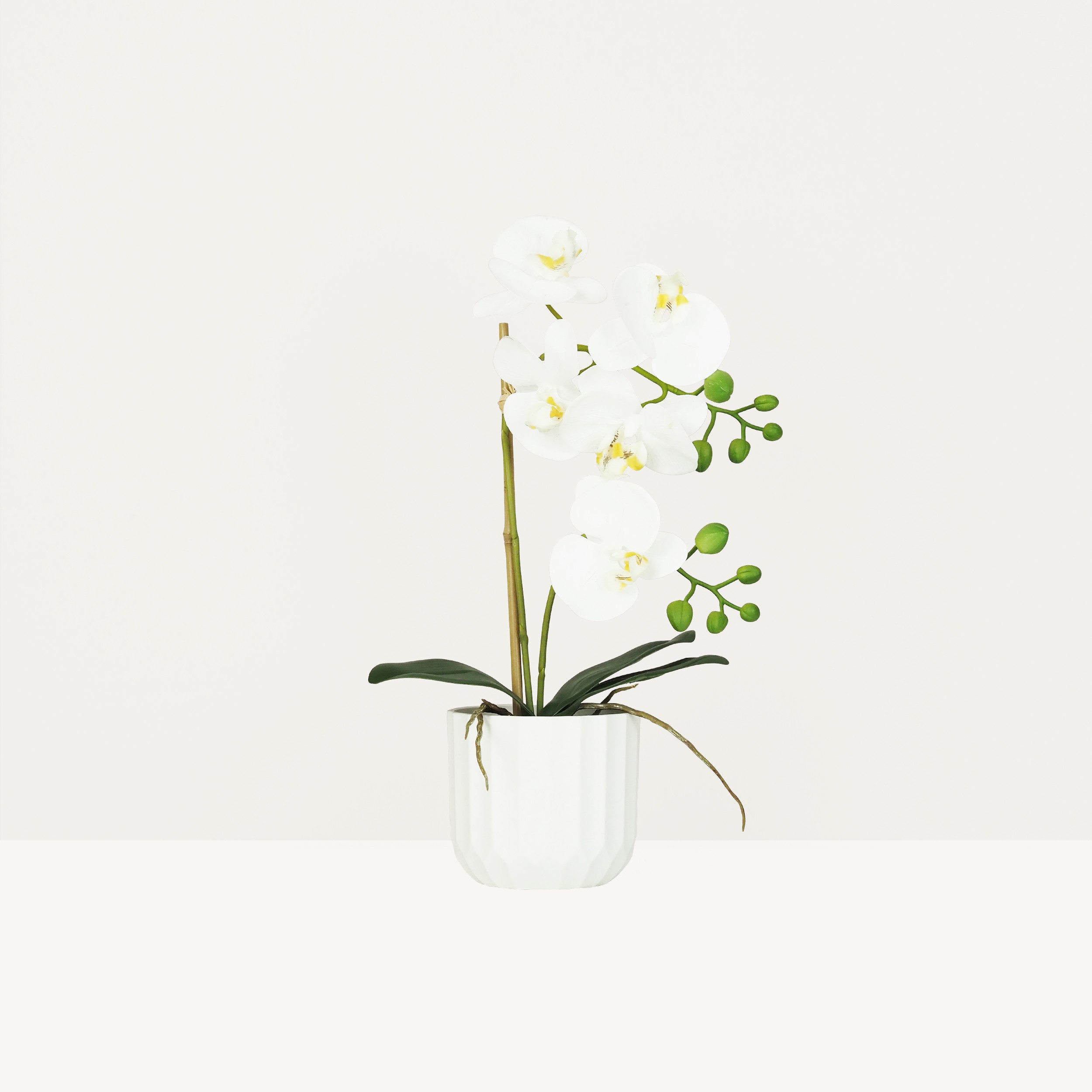 Orchidée artificielle toucher naturel 40cm sur fond beige