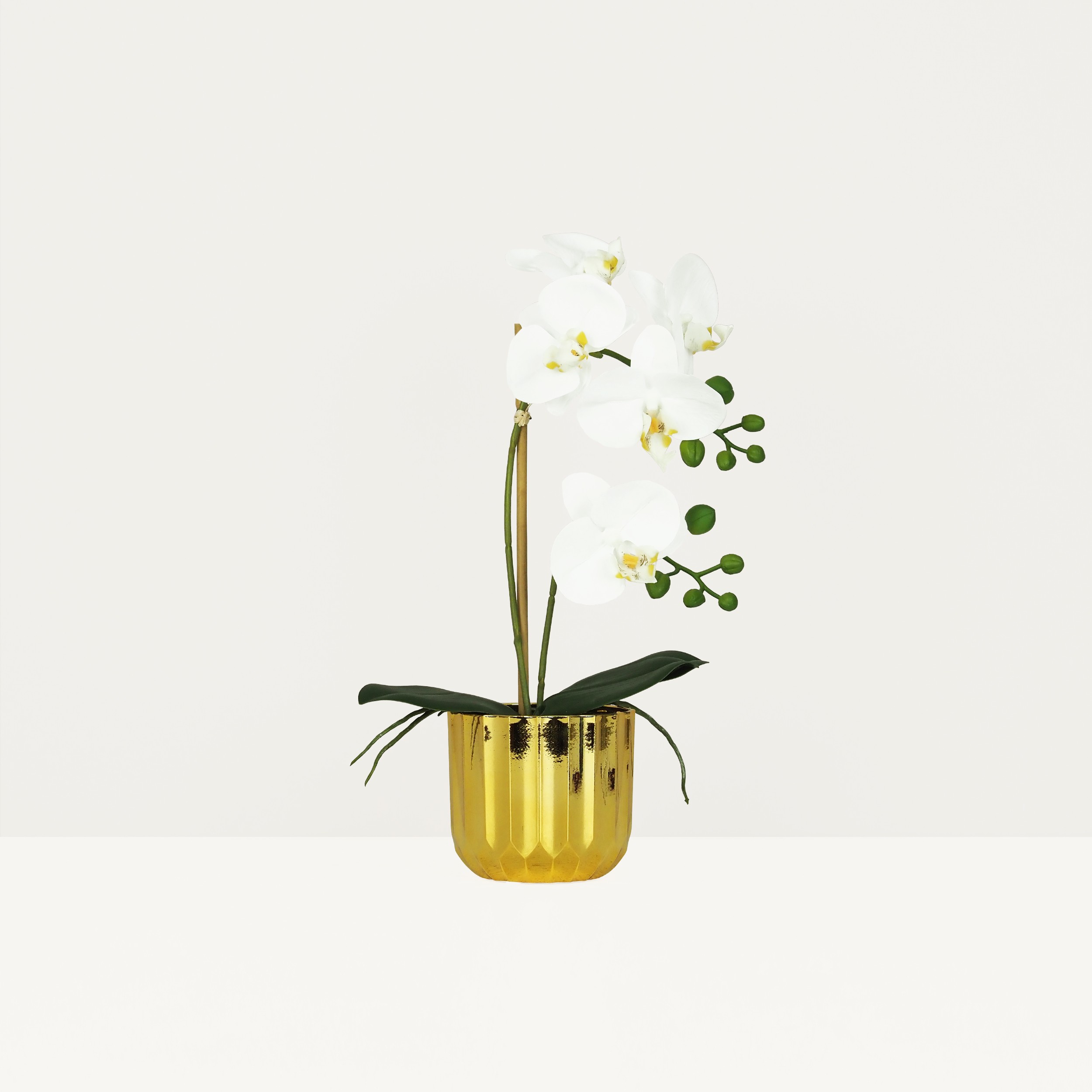 Orchidée artificielle toucher naturel 40cm sur fond beige