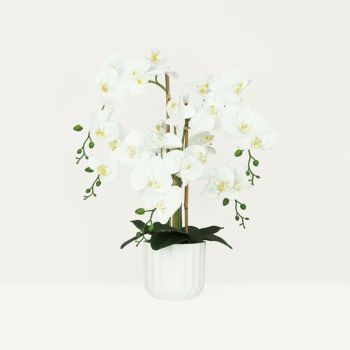 Orchidée artificielle toucher naturel 60cm sur fond beige