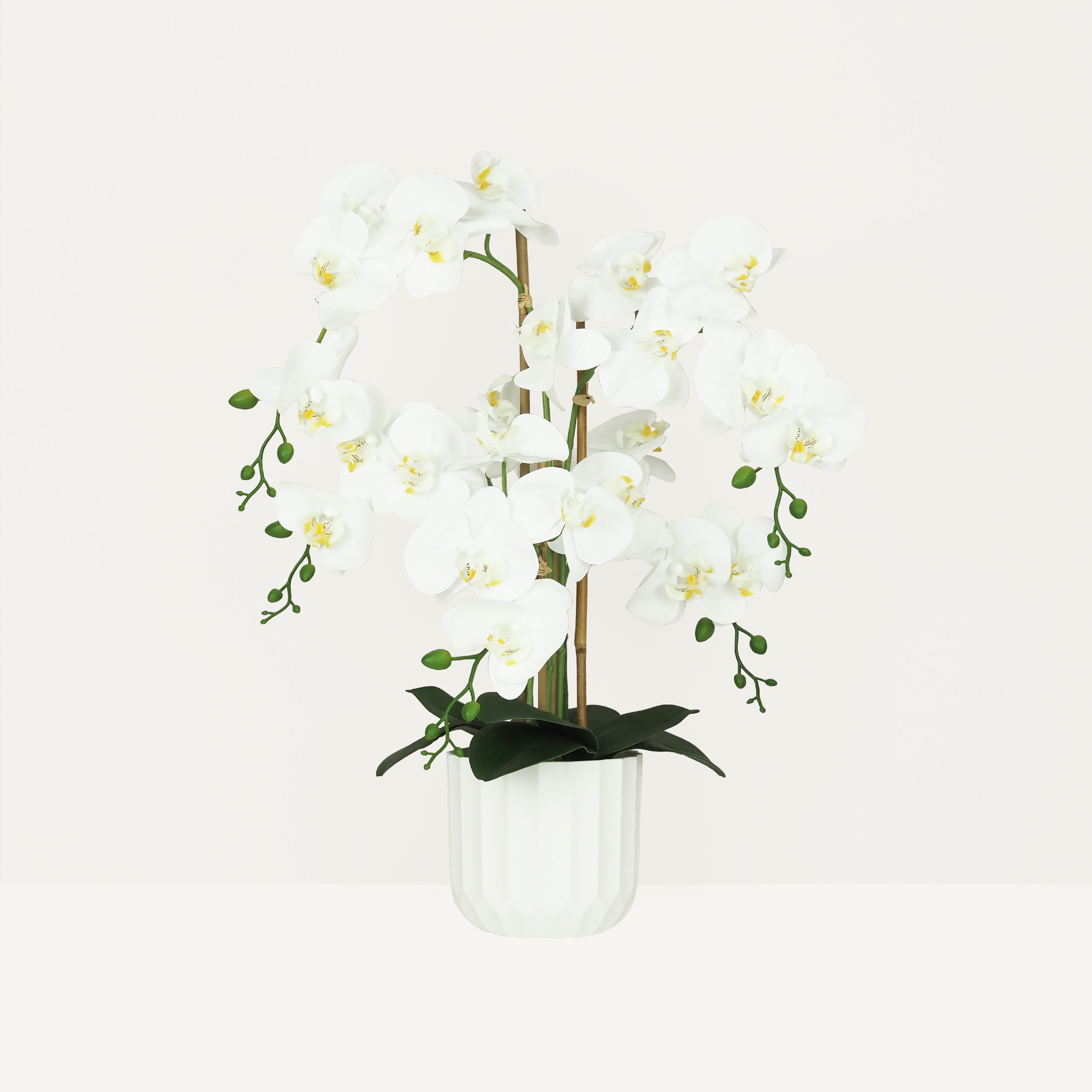 Orchidée artificielle toucher naturel 60cm sur fond beige