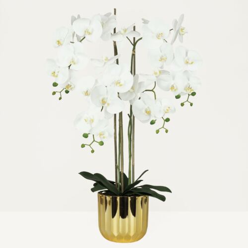 Orchidée artificielle toucher naturel 100cm sur fond beige