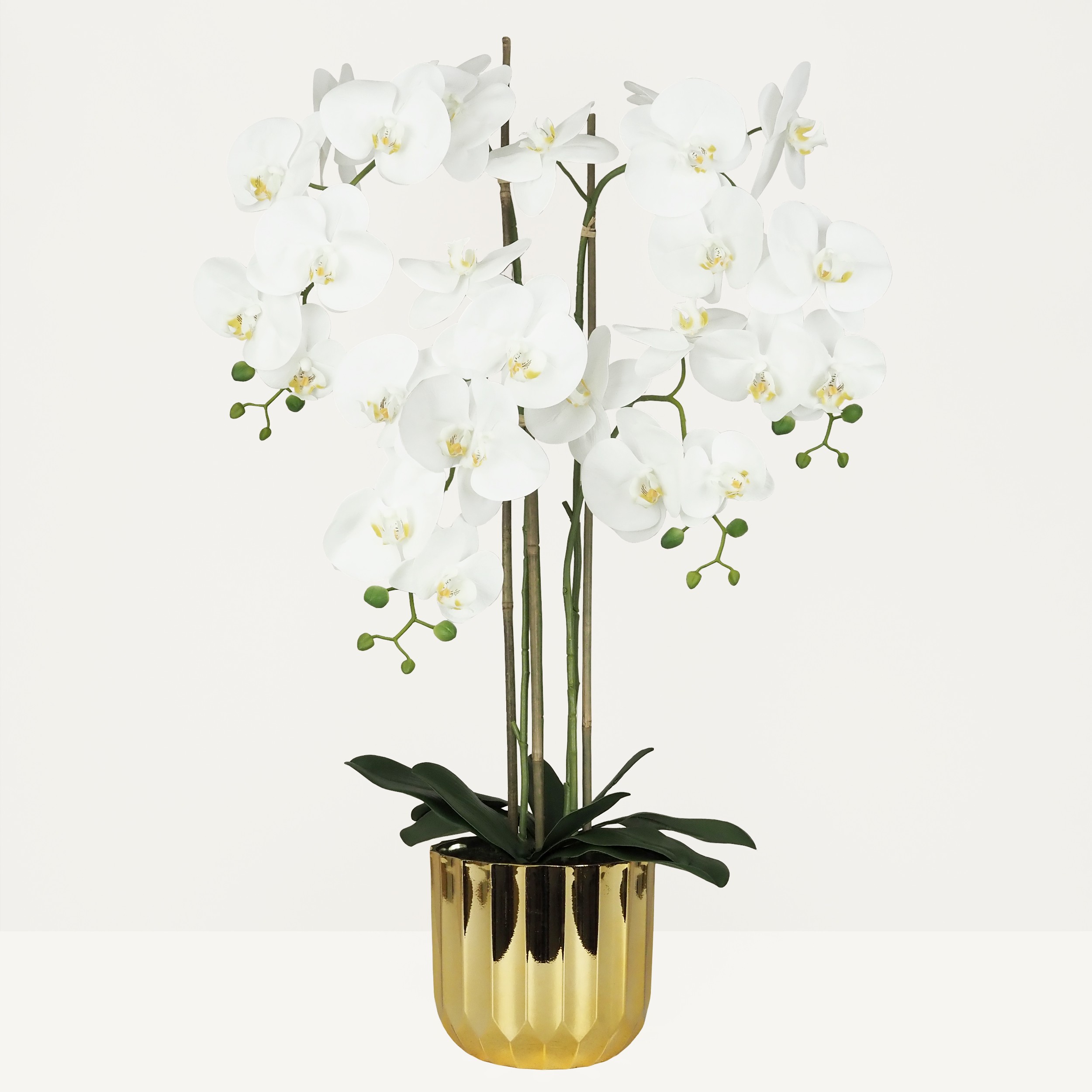 Orchidée artificielle toucher naturel 100cm sur fond beige