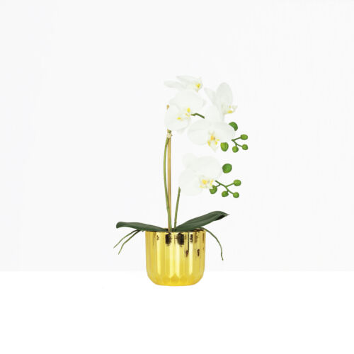 Orchidée artificielle toucher naturel 40cm sur fond beige