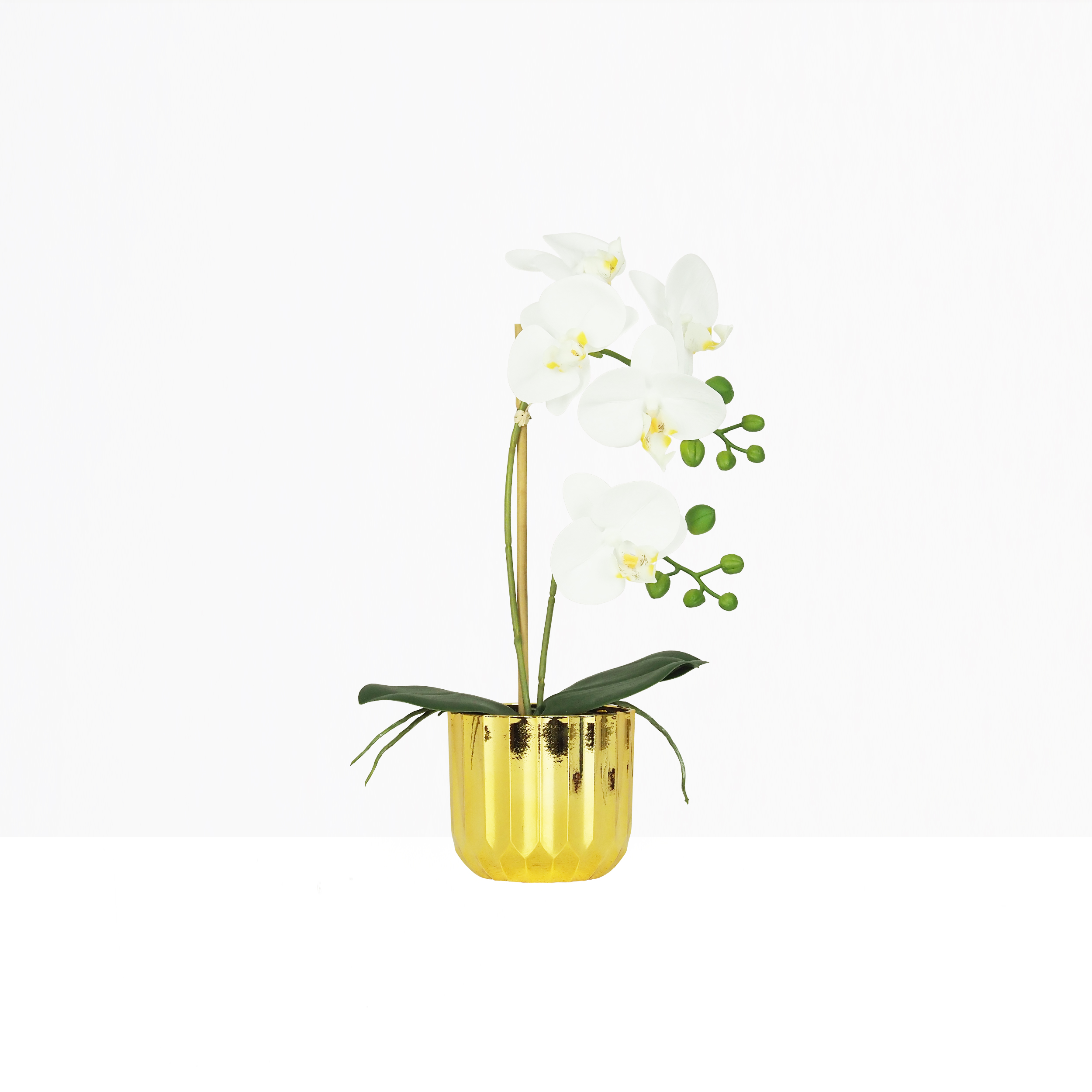 Orchidée artificielle toucher naturel 40cm sur fond beige