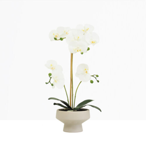 Orchidée artificielle toucher naturel 45cm sur fond beige