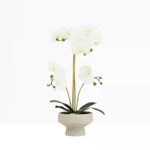 Orchidée artificielle toucher naturel 45cm sur fond beige