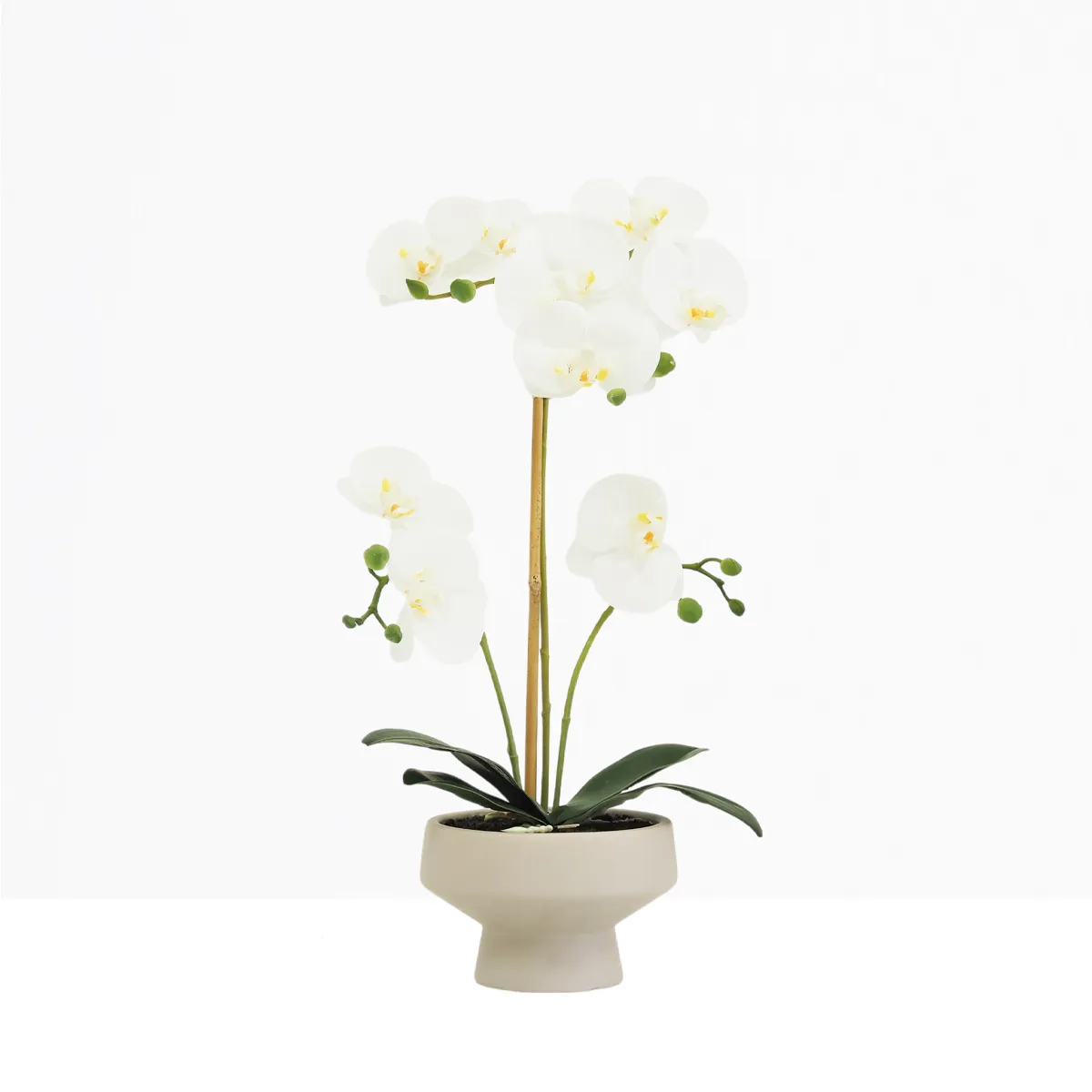 Orchidée artificielle toucher naturel 45cm sur fond beige