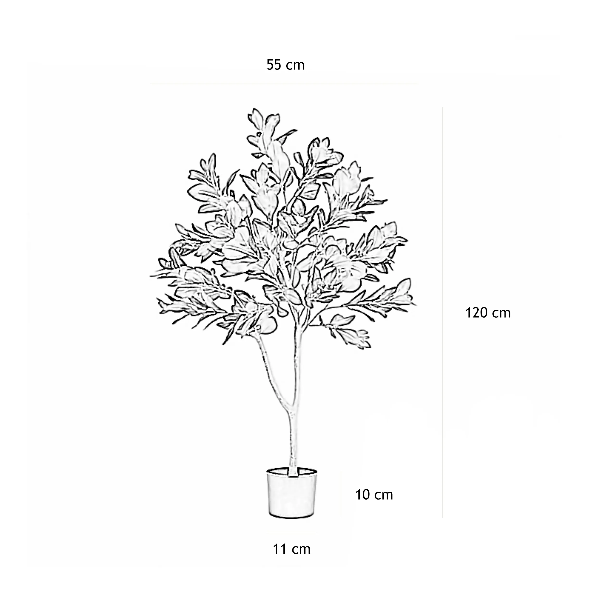 Laurier artificiel 328 feuilles 120cm graphique avec les dimensions