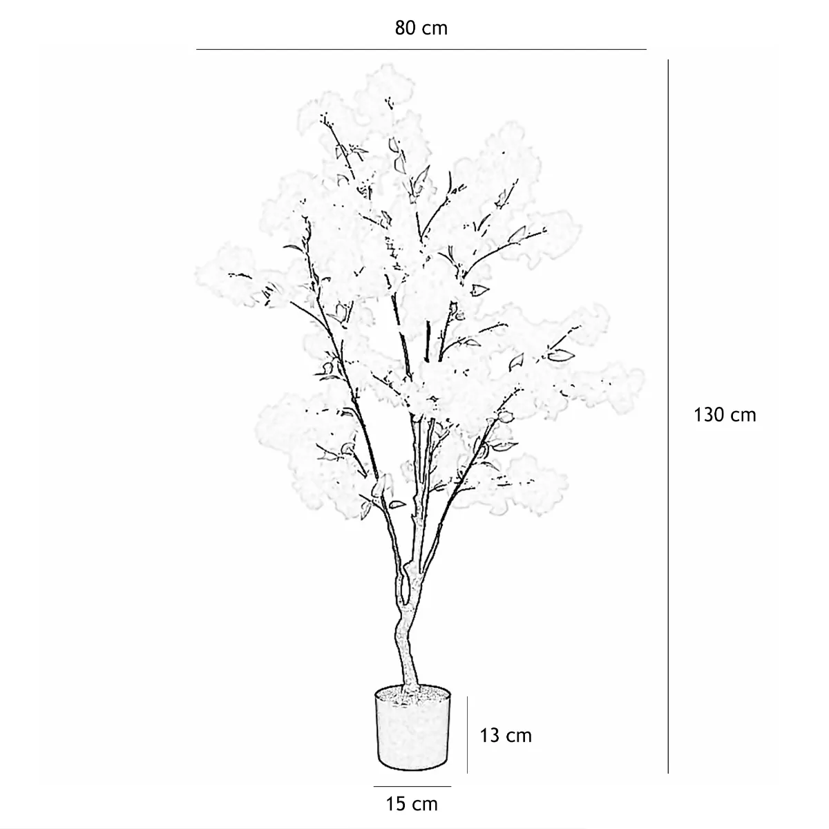 Cerisier artificiel blanc 130cm graphique avec les dimensions
