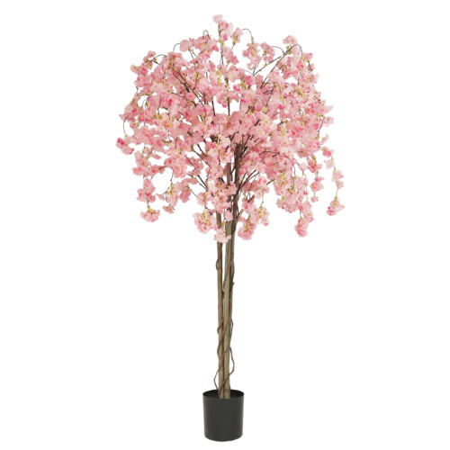 Cerisier artificiel retombant rose 180cm sur fond blanc