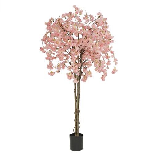 Cerisier artificiel retombant rose 180cm sur fond blanc