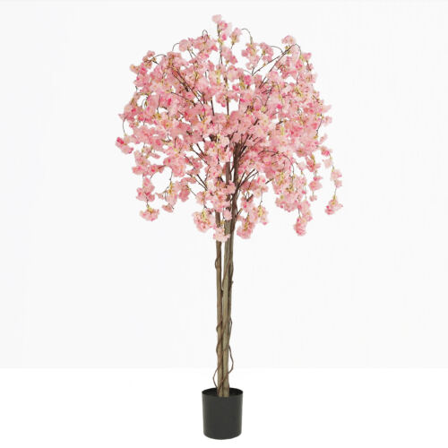 Cerisier artificiel retombant rose 180cm sur fond beige