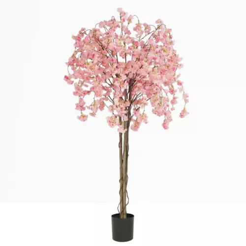 Cerisier artificiel retombant rose 180cm sur fond beige