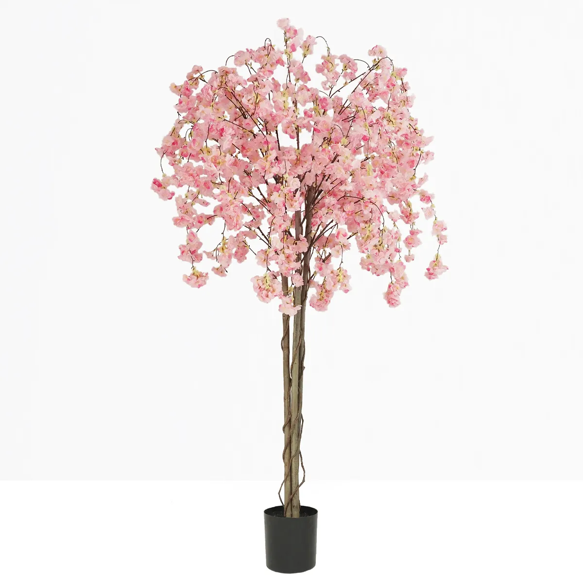 Cerisier artificiel retombant rose 180cm sur fond beige