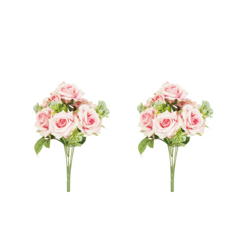 Bouquet artificiel de roses 32cm rose lot de 2 sur fond blanc