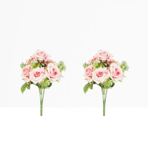 Bouquet artificiel de roses 32cm rose lot de 2 sur fond beige