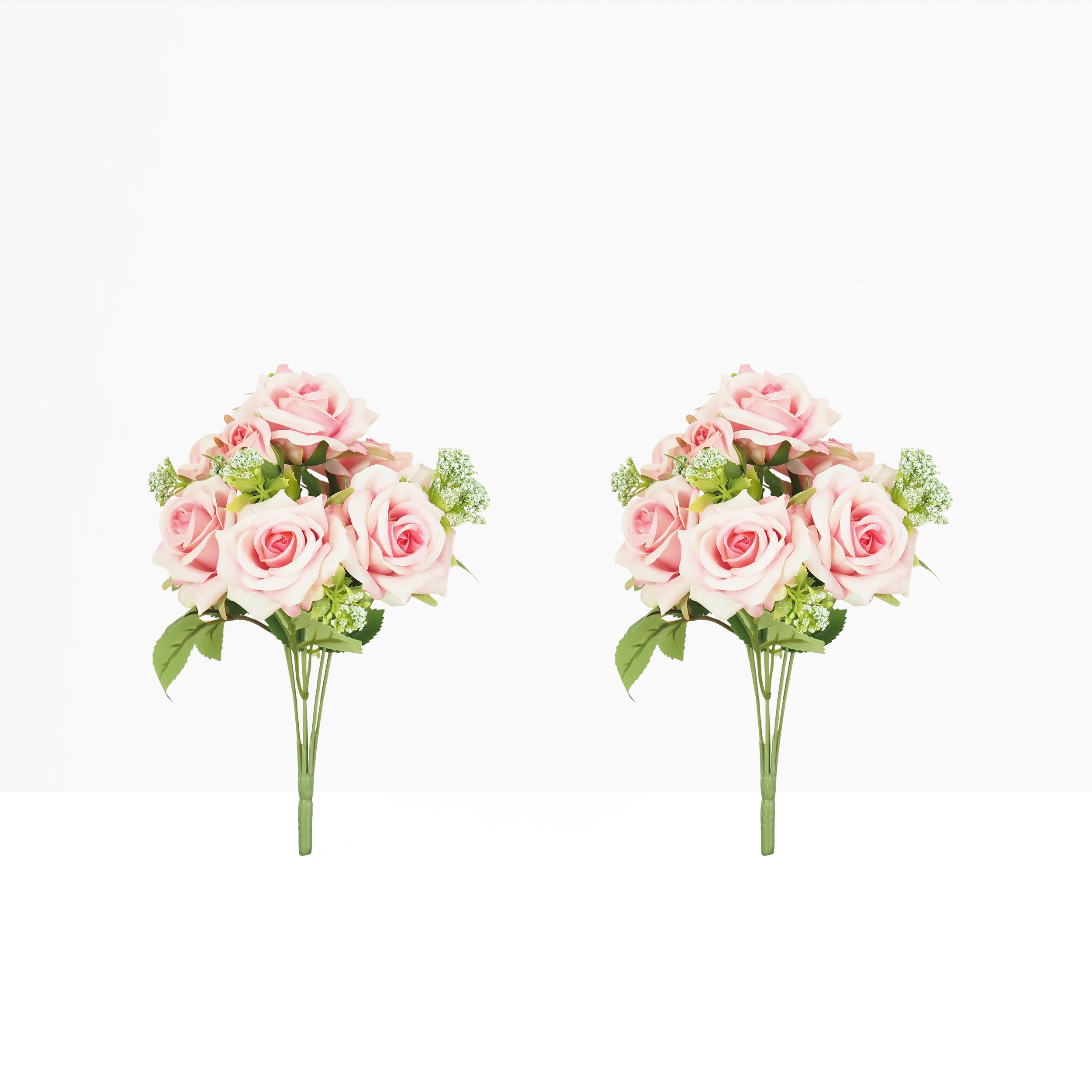 Bouquet artificiel de roses 32cm rose lot de 2 sur fond beige