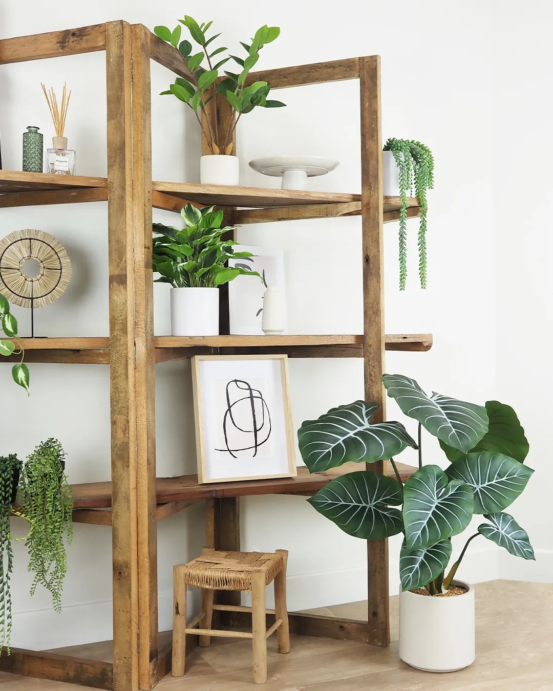 on-parle-de-nous-2 bibliothèque avec plantes artificielles