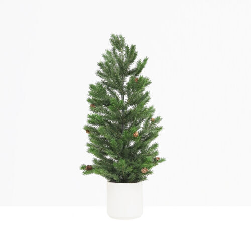 Sapin de Noël artificiel pot blanc 90cm sur fond gris