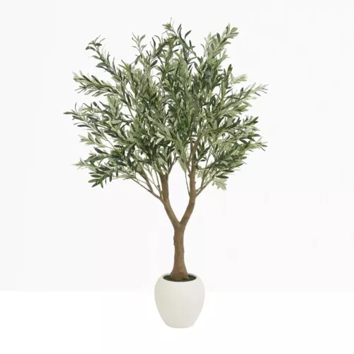 Olivier artificiel pot blanc 180cm sur fond gris