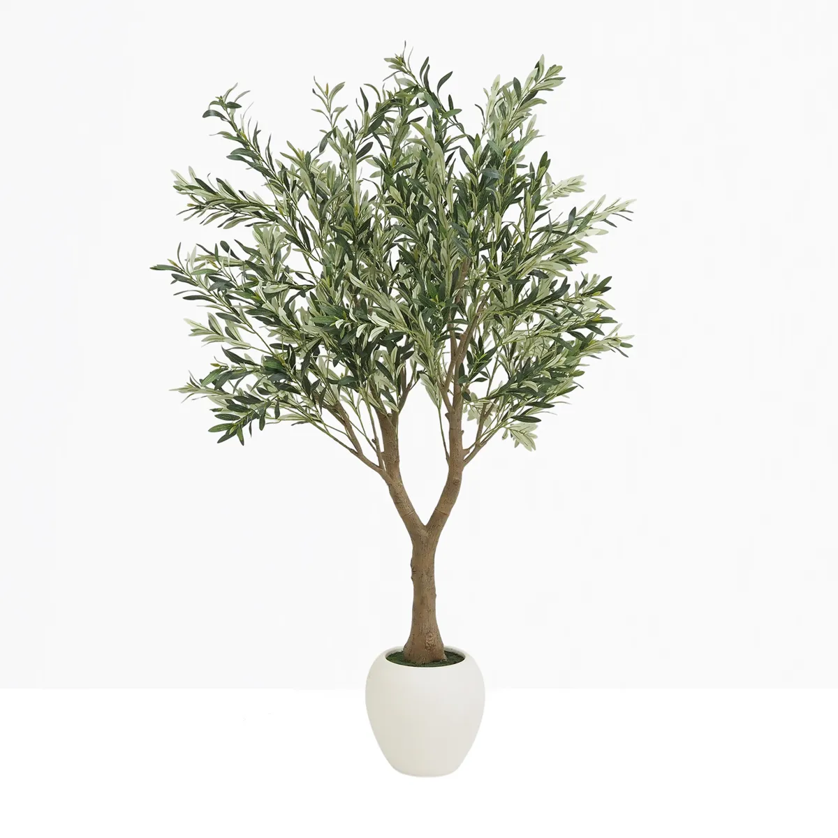 Olivier artificiel pot blanc 180cm sur fond gris