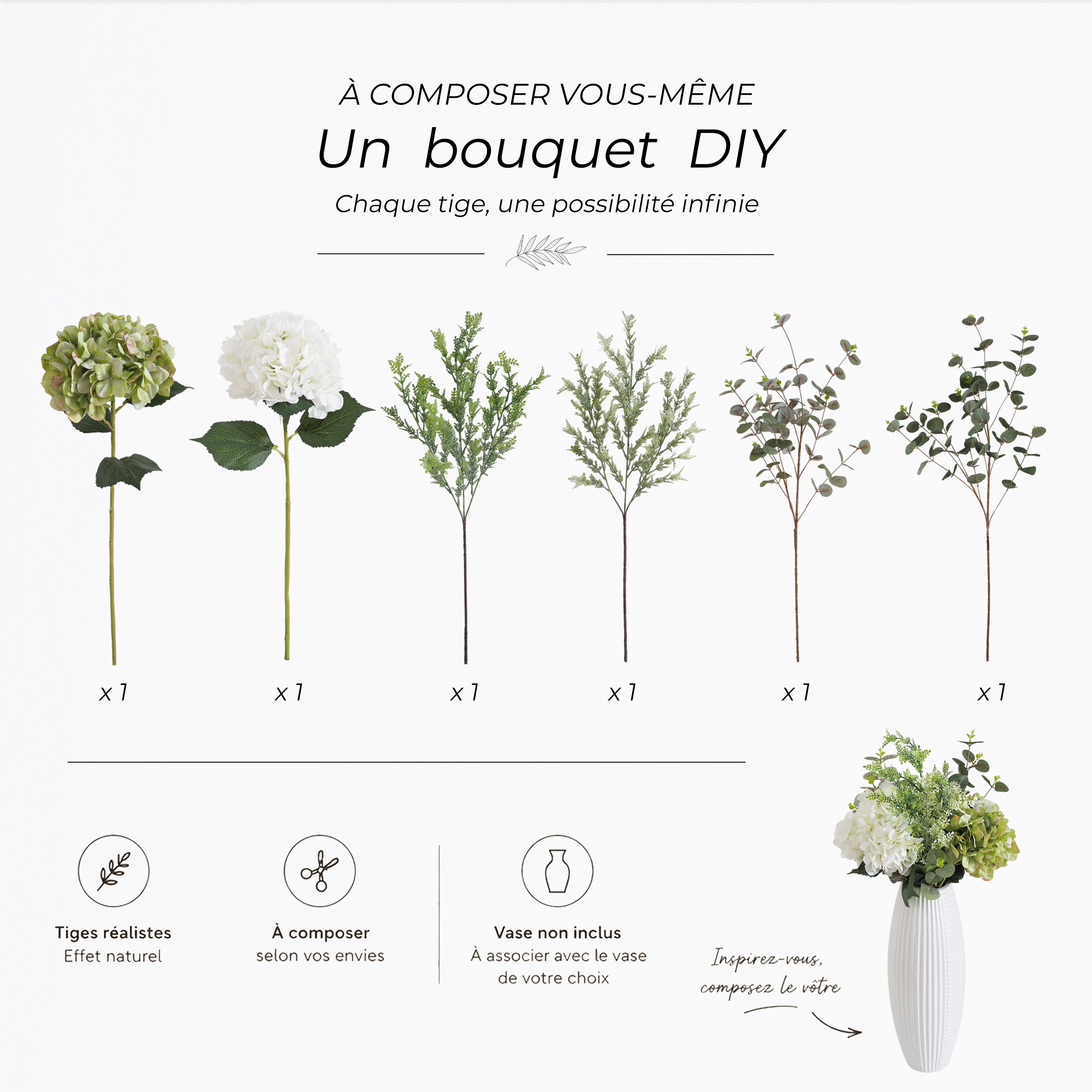 Bouquet de fleurs artificielles à composer - Lana explication pour la composition du bouquet