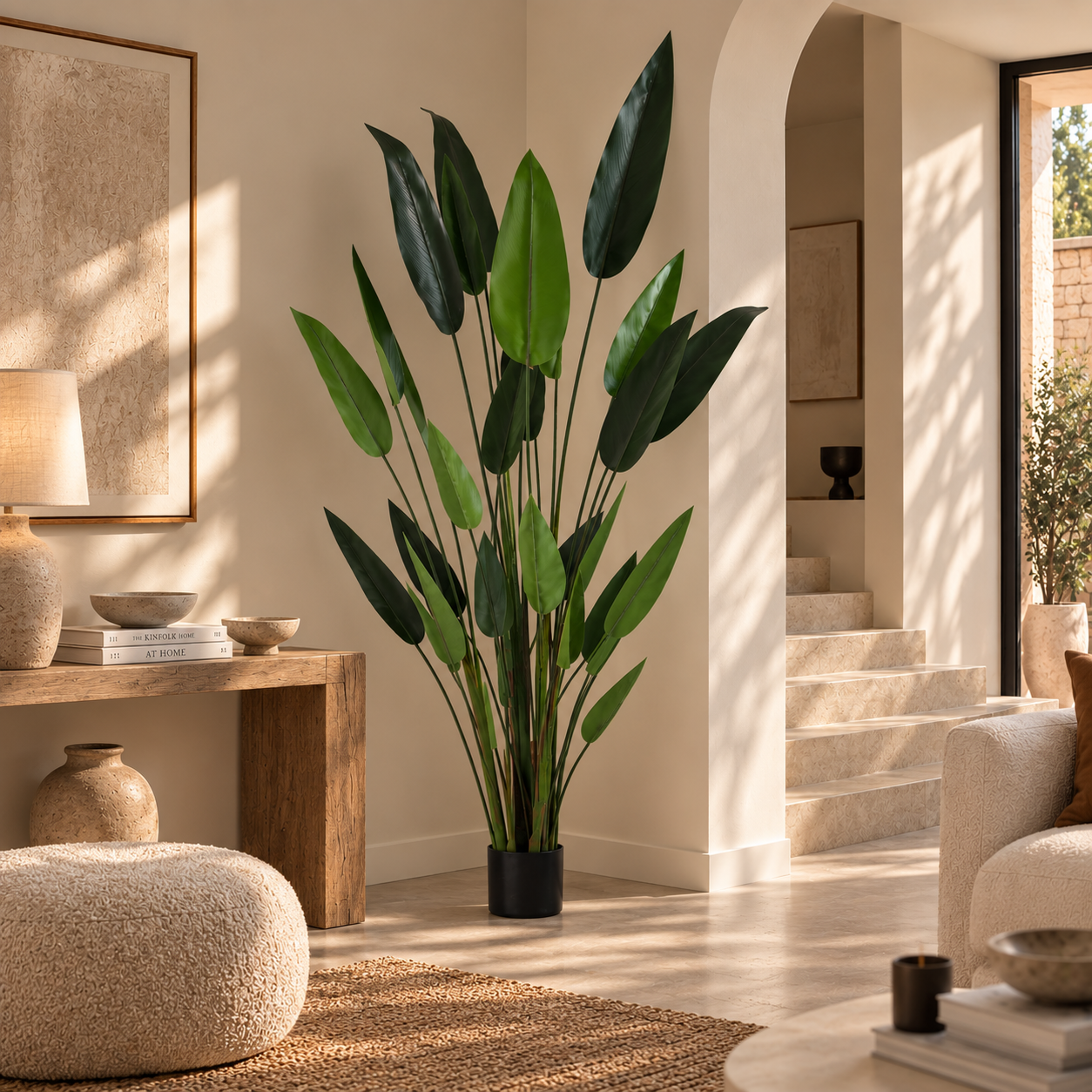 Plante artificielle héliconia 210cm dans un coin de salon